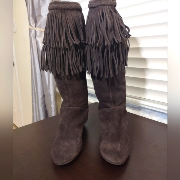 Gianni Bini Fringe Suede Boots - Brown - Picture 4 of 8